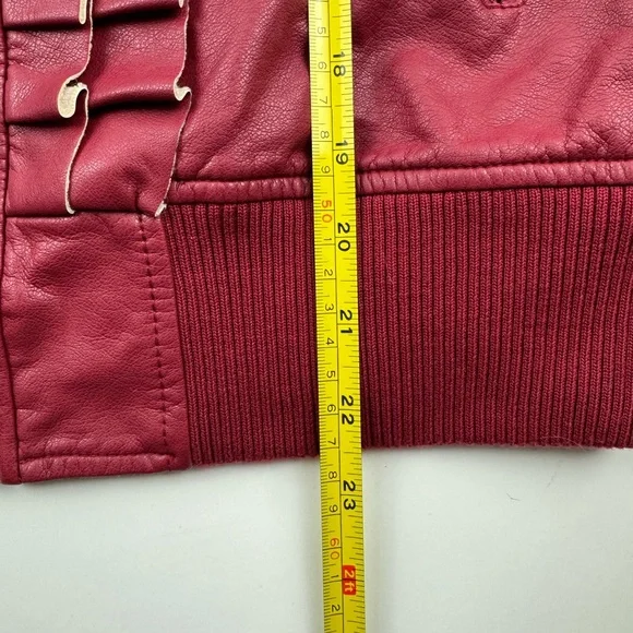 Evy's Tree Red Moto faux leather jacket size small The Zoe ruffle trim flanking - Picture 7 of 9